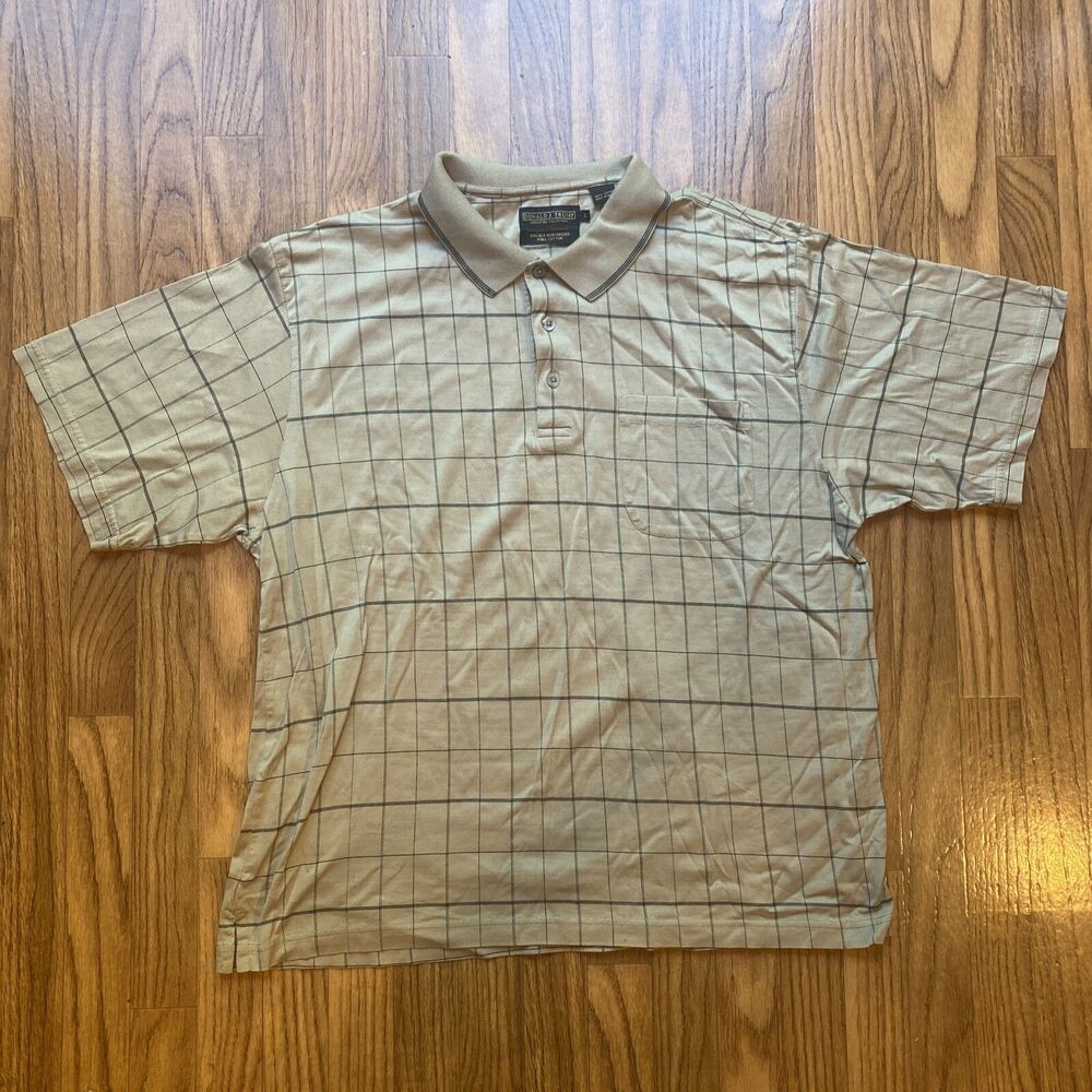 Donald Trump Signature Collection Polo Shirt; Mens Large; Tan Black Check